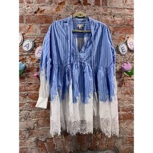 Maeve V-Neck Lace Twofer Mini Shirt Dress